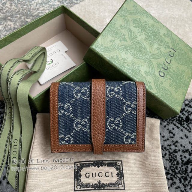 Gucci专柜新款女包,包 古驰jackie 1961丹宁牛仔布折叠钱包 645536  gdj1608